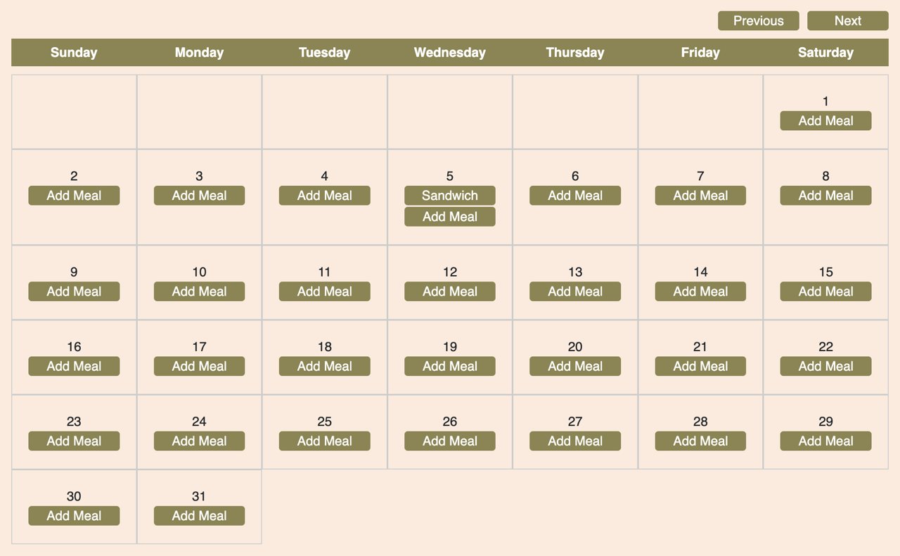 Let Em Cook's monthly meal-plan calendar with an Add Meal button on each day